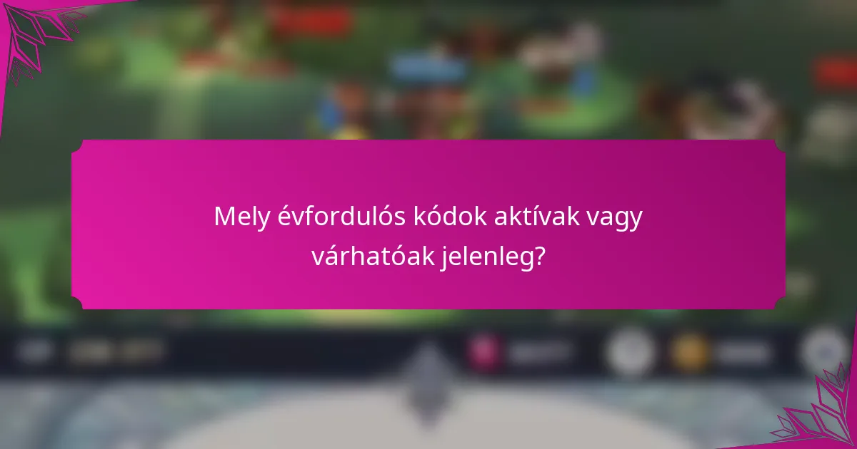 Mely évfordulós kódok aktívak vagy várhatóak jelenleg?